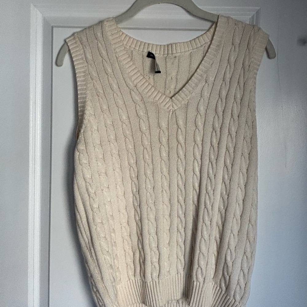 Brandy Melville Cotton Cable Knit V-Neck Sweater Vest